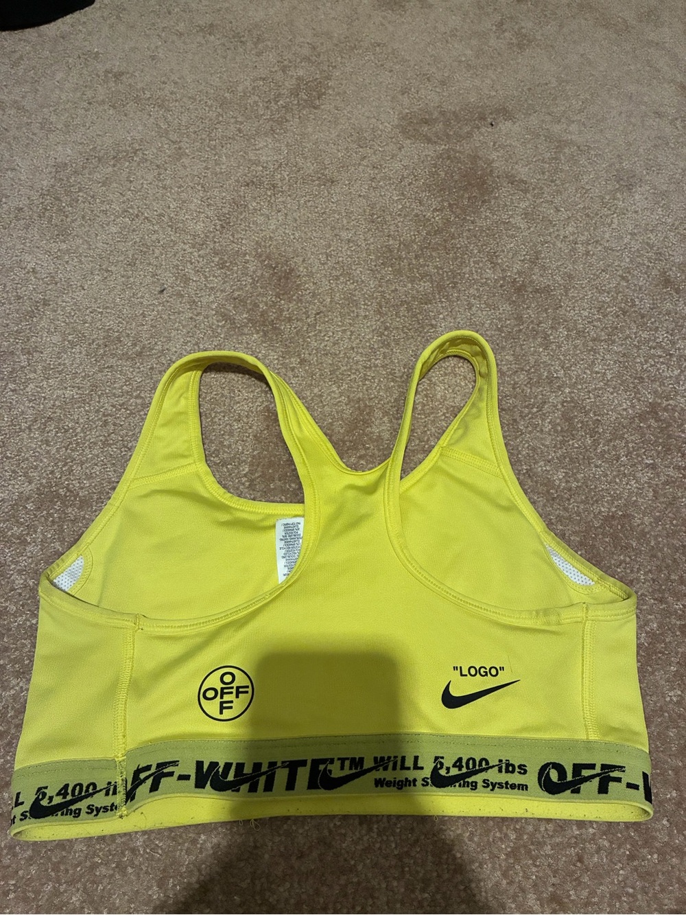 Off-White Neon Yellow Racerback Logo Sports Bra - Picture 2 of 3